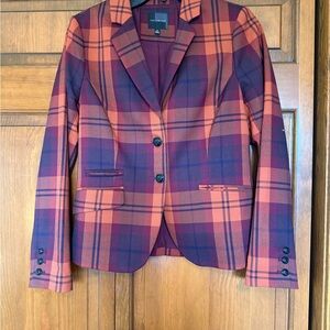 NWOT Women's Plaid Blazer - Burgundy and Orange from The Limited